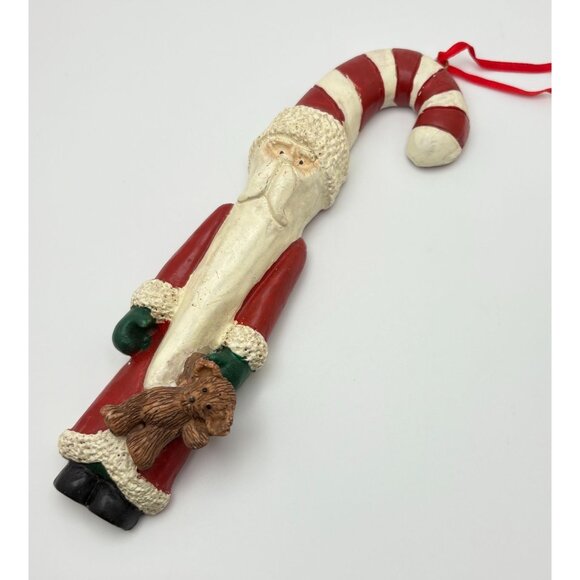 Vtg Kurt S Adler Santa Claus Candy Cane Christmas Ornament Holding Teddy Bear - Picture 6 of 7